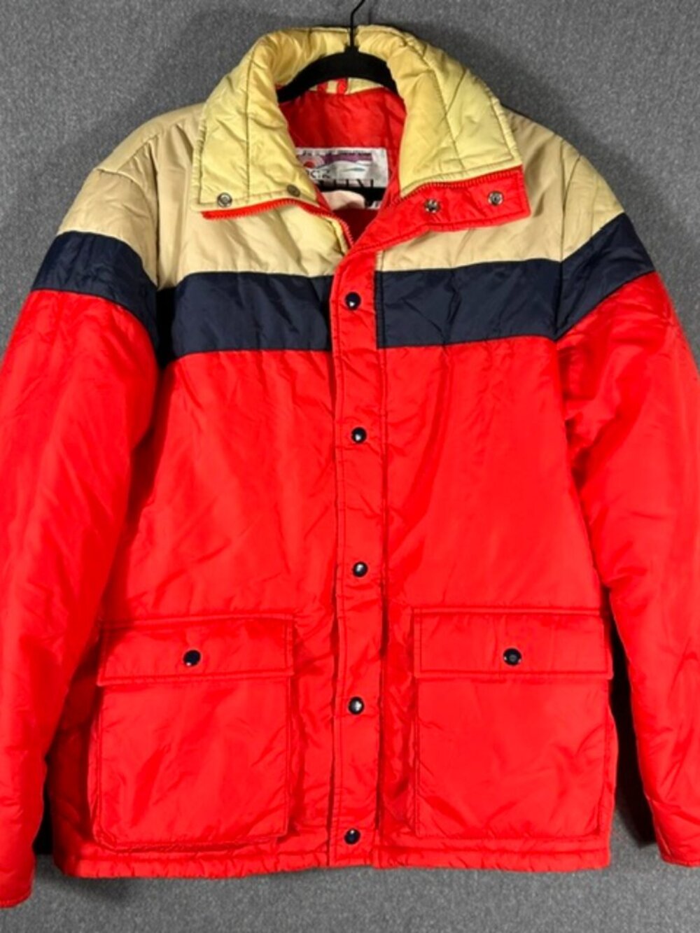 Vtg Artic Sun Puffer Ski Jacket Womens Sz Lg (20) Colorblock Orange/Blue/Yellow